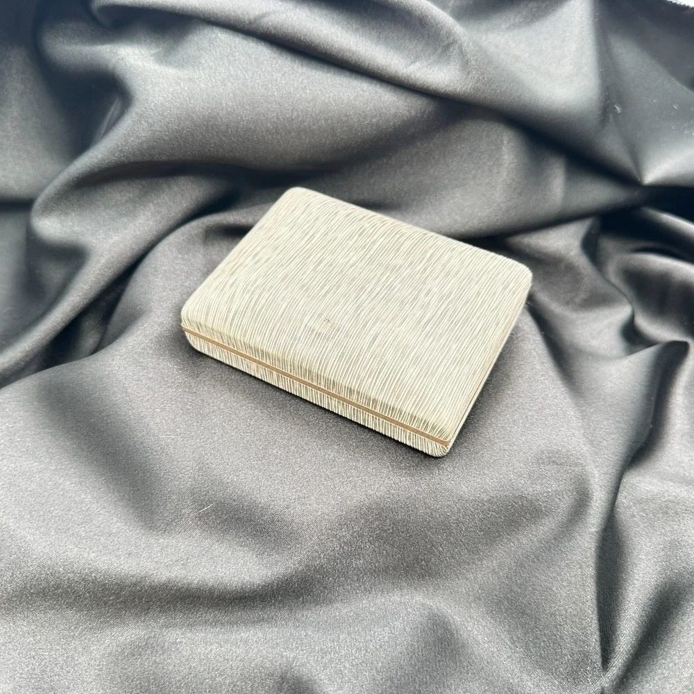 Vintage 80s Krementz Grey‎ Textured Silk Presentation Box Gold Tone Trim Jewelry